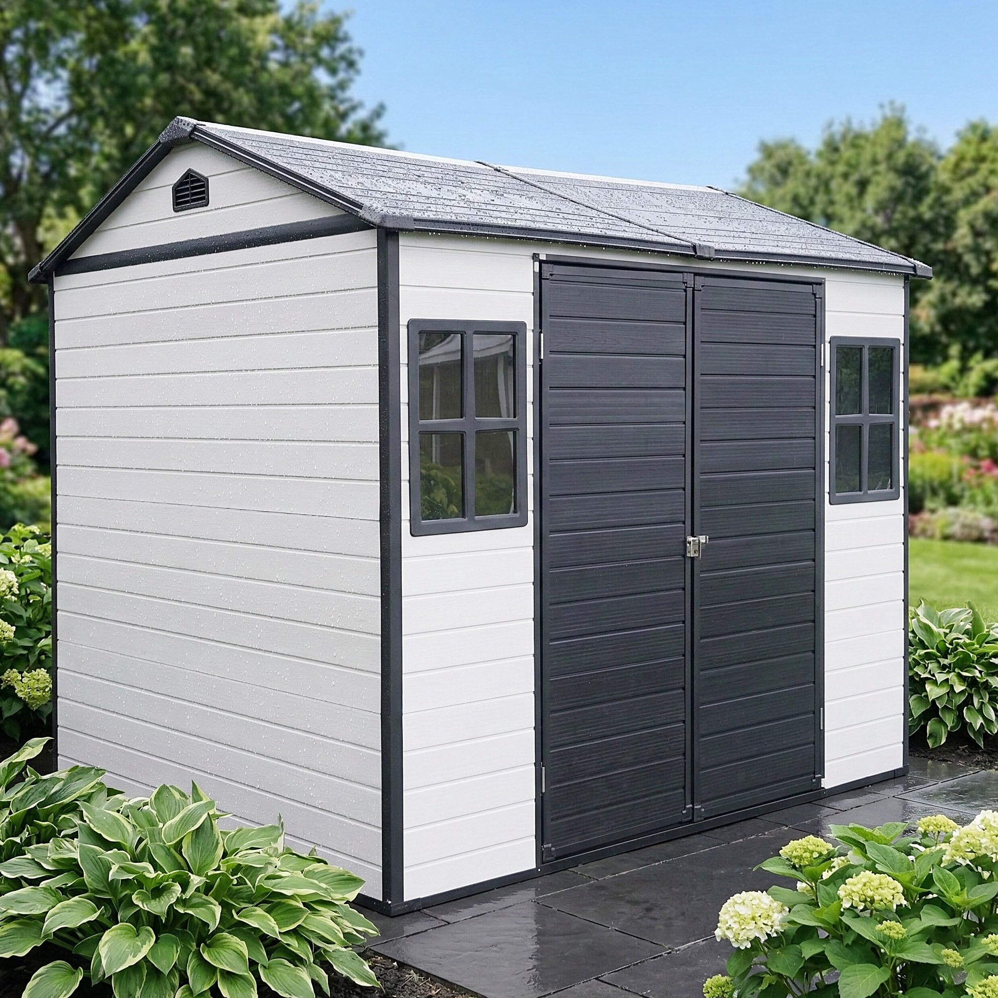 Amazon | FOYSKY 物置 屋外 大型 樹脂製 戸外収納庫 244×190×218cm 窓